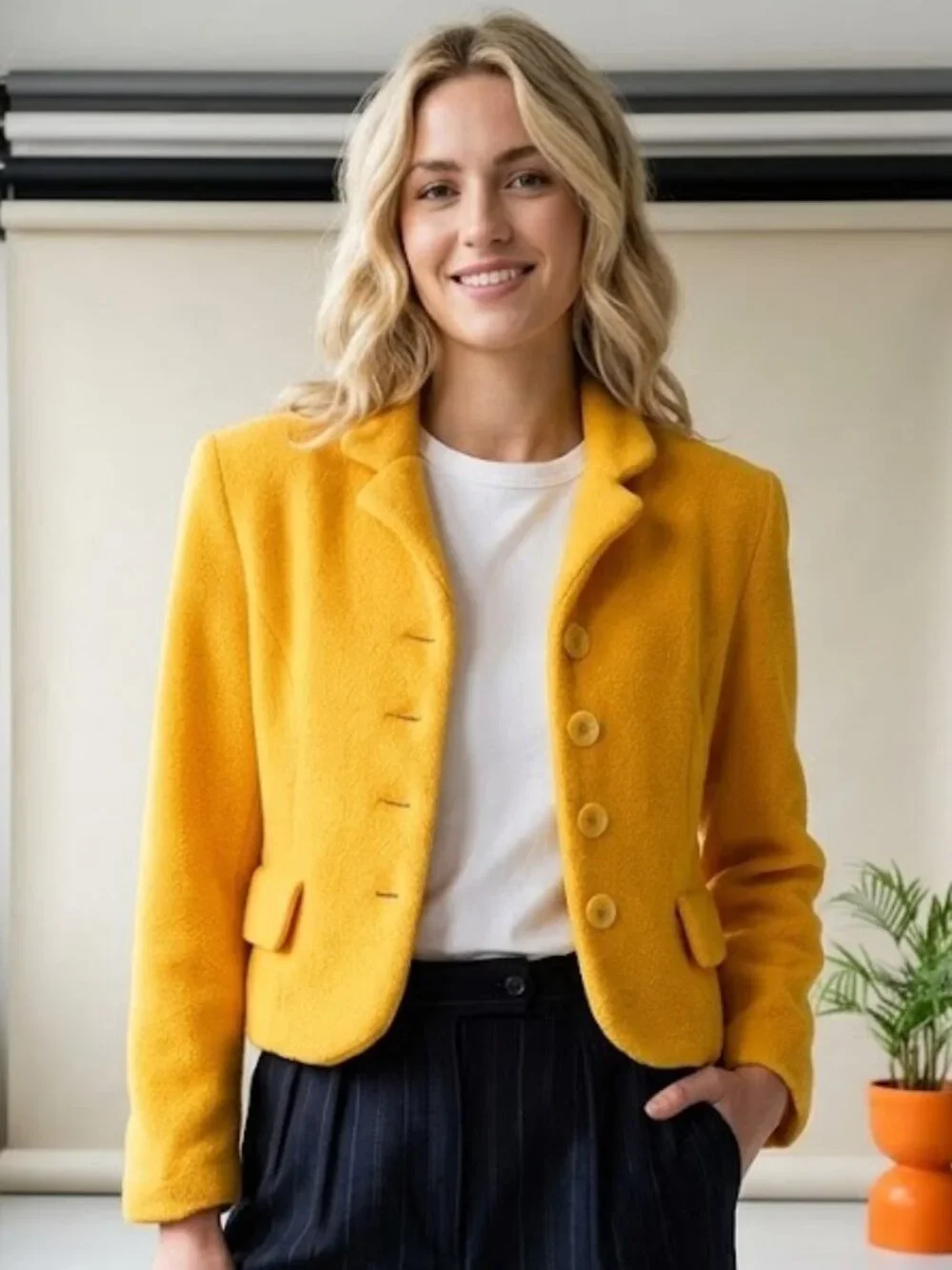 Express + Compagnie Internationale Fleece Cropped Blazer Marigold